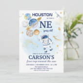 Space First Outer Space First Birthday Einladung (Stehend Vorderseite)