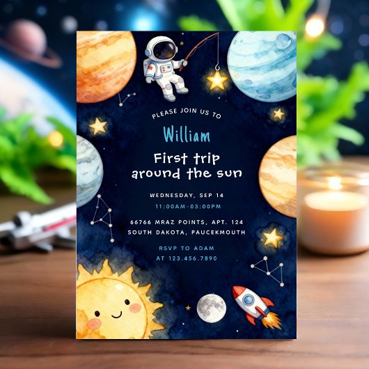 Space First Trip Around The Sun 1st Birthday Einladung