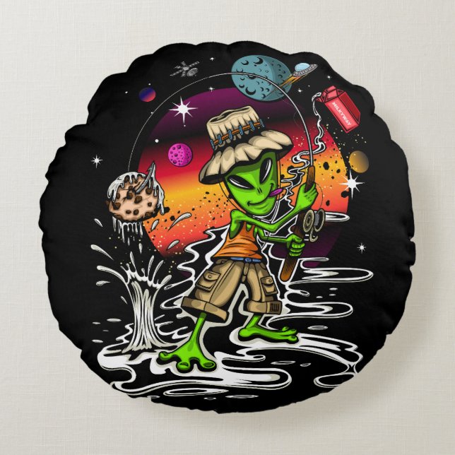 Space Fischer Rundes Kissen (Vorderseite)