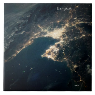 Space Foto Bangkok bei Nacht, NASA, ISS Fliese