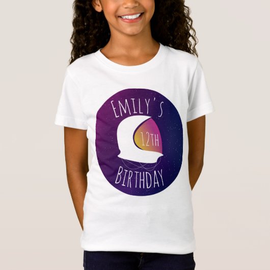 Space Galaxy Astronaut Lila Ombre Birthday Party T-Shirt (Vorderseite)