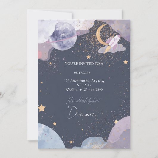 Space Galaxy Birthday Invitation Einladung (Vorderseite)