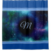 Space Galaxy Black Hole Blue Trim Monogram Duschvorhang (Vorderseite)