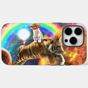 Space Galaxy Cat Riding Tiger on Pizza iPhone 16 Pro Max Hülle