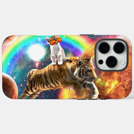 Space Galaxy Cat Riding Tiger on Pizza Case-Mate iPhone Hülle (Rückseite (Horizontal))