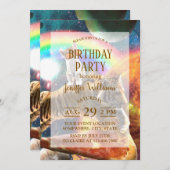 Space Galaxy Cat Riding Tiger on Pizza Einladung (Vorne/Hinten)