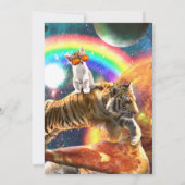 Space Galaxy Cat Riding Tiger on Pizza Einladung (Rückseite)
