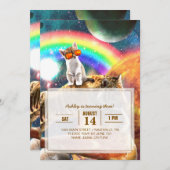 Space Galaxy Cat Riding Tiger on Pizza Einladung (Vorne/Hinten)