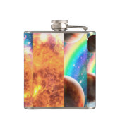 Space Galaxy Cat Riding Tiger on Pizza Flachmann (Rückseite)