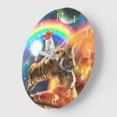 Space Galaxy Cat Riding Tiger on Pizza Große Wanduhr (Winkel)