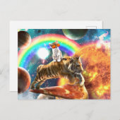 Space Galaxy Cat Riding Tiger on Pizza Postkarte (Vorne/Hinten)