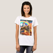 Space Galaxy Cat Riding Tiger on Pizza T-Shirt (Vorne ganz)