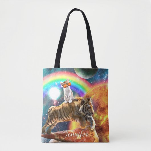 Space Galaxy Cat Riding Tiger on Pizza Tasche (Vorderseite)