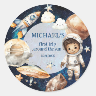 Space Galaxy Erste Reise um den Sonnenaufkleber Runder Aufkleber