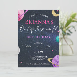 Space Galaxy Girl 3. 5. 7. 9. Geburtstag Einladung