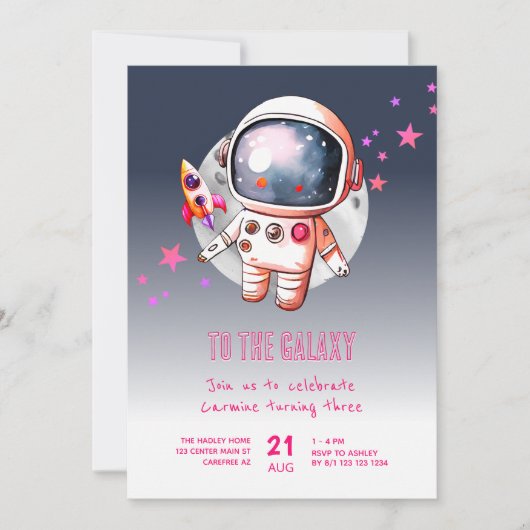 Space Galaxy Moon 3. Geburtstag Einladung (Vorderseite)