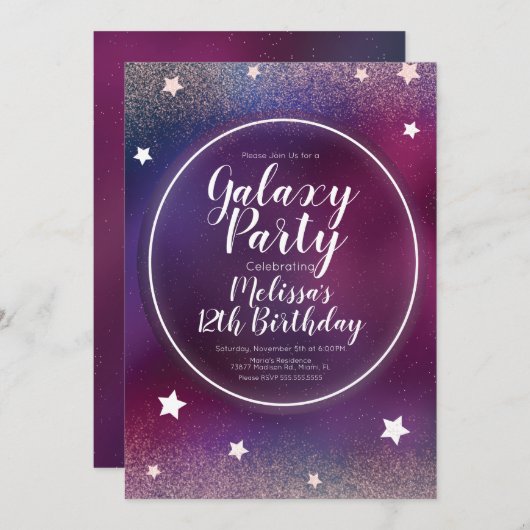 Space Galaxy Nebula Glitzer Moon Birthday Einladung (Vorne/Hinten)