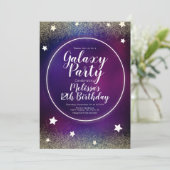Space Galaxy Nebula Glitzer Moon Geburtstag Lila Einladung (Stehend Vorderseite)