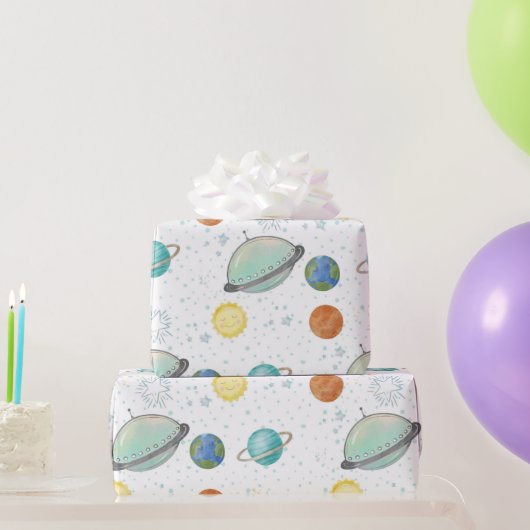 Space Galaxy Planets, Stars & Rocket  Orbits astro Geschenkpapier (Partygeschenke)