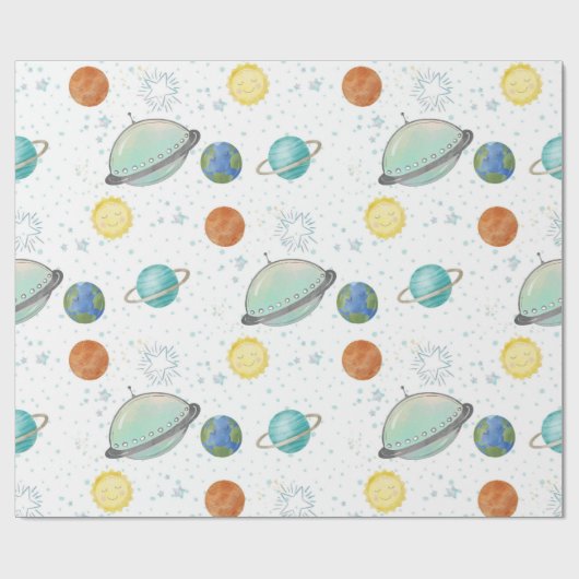 Space Galaxy Planets, Stars & Rocket  Orbits astro Geschenkpapier (Flach)
