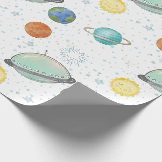 Space Galaxy Planets, Stars & Rocket Orbits astro Geschenkpapier (Ecke)