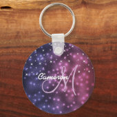 Space Galaxy Rose Gold Glitzer Funkelnd Monogram Schlüsselanhänger (Rückseite)