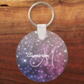 Space Galaxy Rose Gold Glitzer Funkelnd Monogram Schlüsselanhänger (Vorderseite)