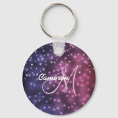 Space Galaxy Rose Gold Glitzer Funkelnd Monogram Schlüsselanhänger (Rückseite)