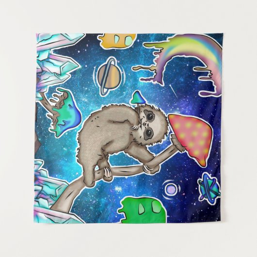 Space Galaxy Sloth Kosmische Pilze Weiße Kristalle Wandteppich (Vorderseite (Horizontal))