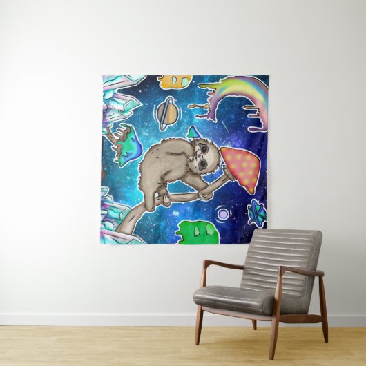 Space Galaxy Sloth Kosmische Pilze Weiße Kristalle Wandteppich (Beispiel (Horizontal))