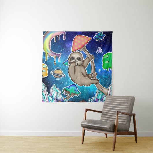 Space Galaxy Sloth Kosmische Pilze Weiße Kristalle Wandteppich (Beispiel)