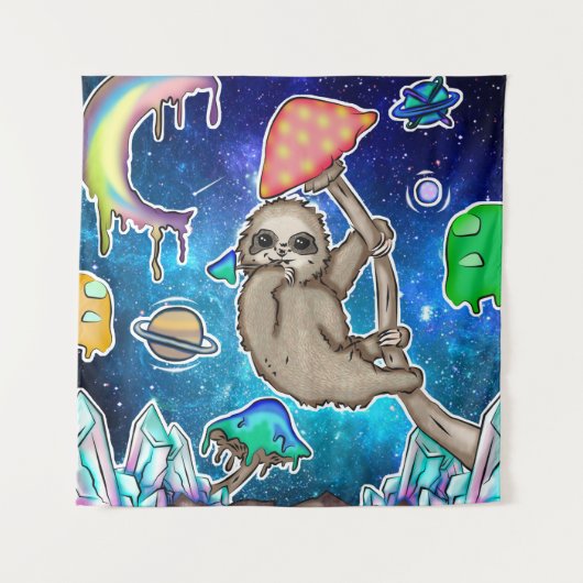 Space Galaxy Sloth Kosmische Pilze Weiße Kristalle Wandteppich (Vorderseite)