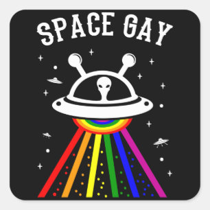 SPACE GAY LGBT Pride Monat Alien UFO Regenbogenfla Quadratischer Aufkleber