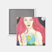 Space Girl - 2 Zoll Square Magnet (Vorderseite/Rückseite)