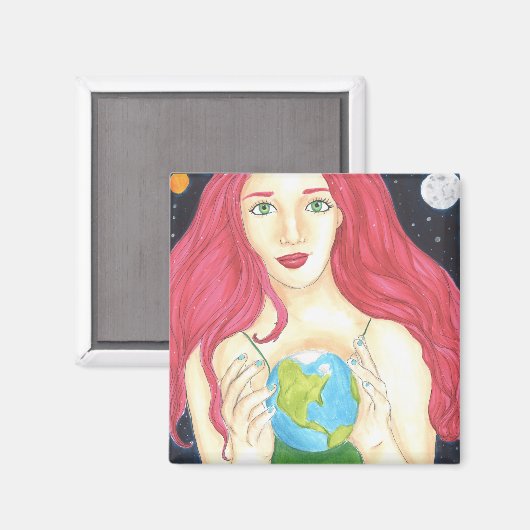 Space Girl - 2 Zoll Square Magnet (Vorderseite/Rückseite)