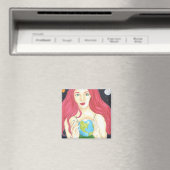 Space Girl - 2 Zoll Square Magnet (In Situ (Geschirrspüler))