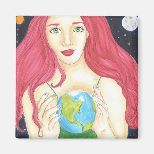 Space Girl - 2 Zoll Square Magnet (Vorne)