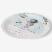 Space Girl Astronaut Raketen ufars Sterne Geburtst Pappteller (Schrägansicht)