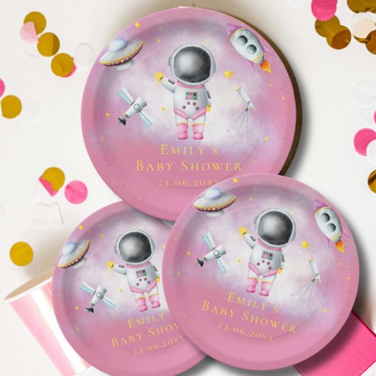 Space Girl Astronaut Raketen ufo stars Kinderdusch Pappteller