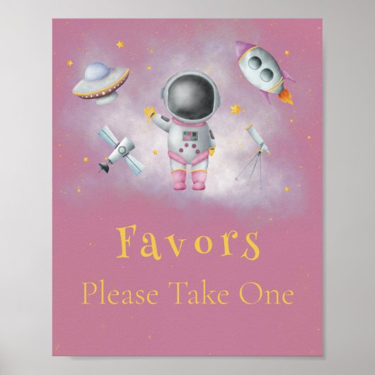 Space Girl Astronaut rosa Raketen Sterne Favoriten Poster (Vorne)