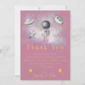 Space Girl Astronaut rosa Raketenstar Danke Einladung (Vorderseite)