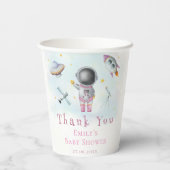 Space Girl Astronaut rosa Raketenstars Kinderdusch Pappbecher (Rückseite)