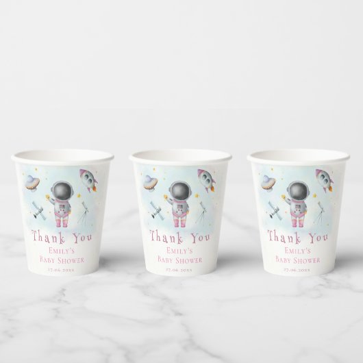 Space Girl Astronaut rosa Raketenstars Kinderdusch Pappbecher (Multi)