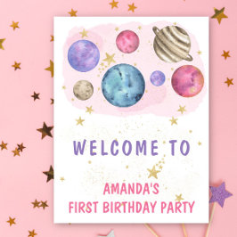 Space Girl Birthday Pink Planets Willkommen Party Poster