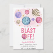 Space Girl Blast off Birthday Star Party Einladung (Vorderseite)