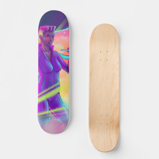 Space Girl Synthwave Cyberpunk Futuristische Kunst Skateboard (Vorderseite)