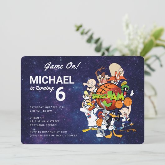 SPACE JAM™ Einladung zum Geburtstag (Stehend Vorderseite)