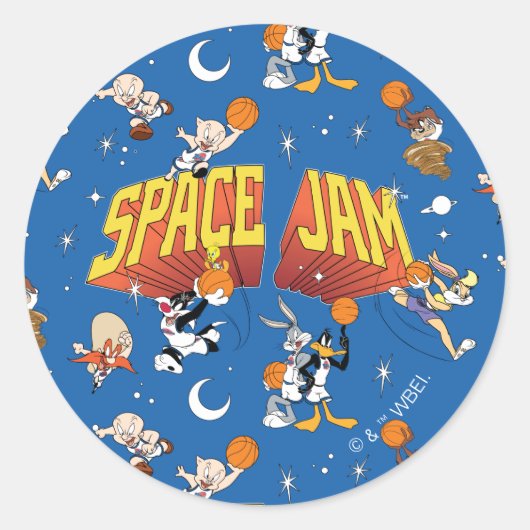 SPACE JAM™ TUNE SQUAD™ Weltraum-Muster Runder Aufkleber (Vorderseite)
