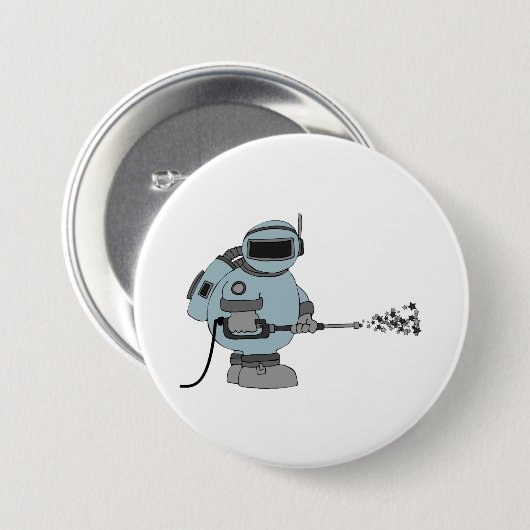 Space Janitor Spraying Stars Sci-Fi Astronaut Button (Vorne & Hinten)