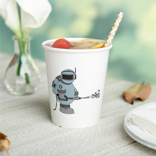 Space Janitor Spraying Stars Sci-Fi Astronaut Pappbecher